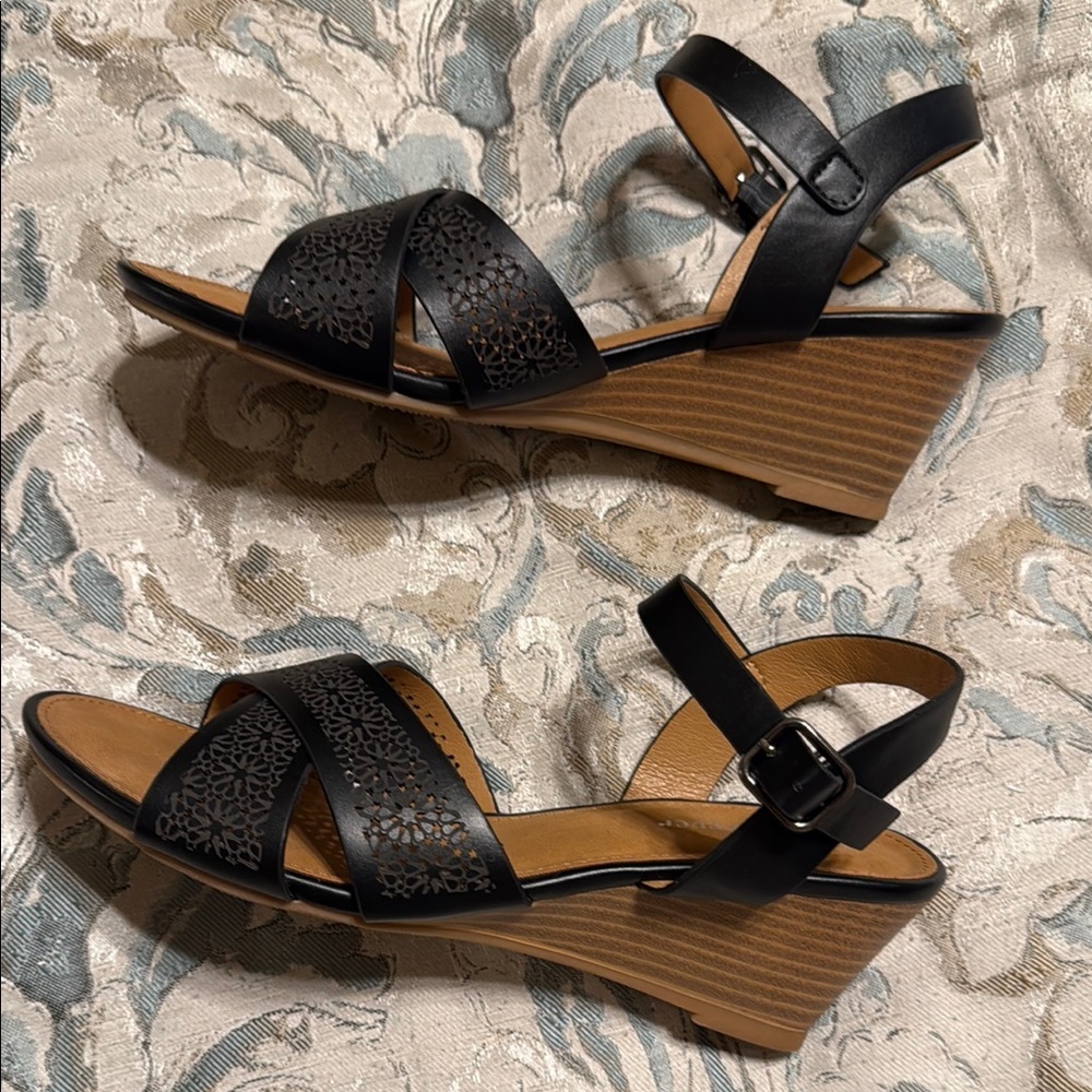 Black and Brown Wedge Sandals